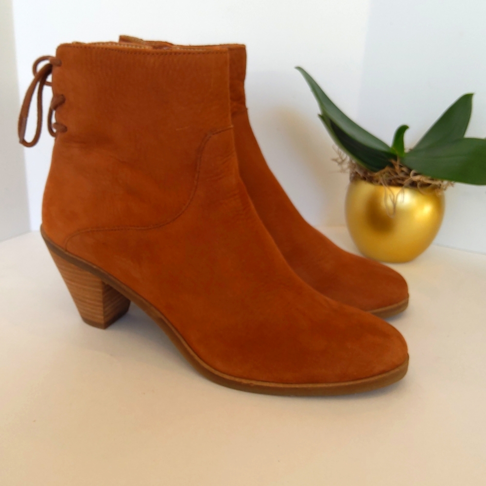 Lucky brand nubuck suede brown leather ankle boots booties